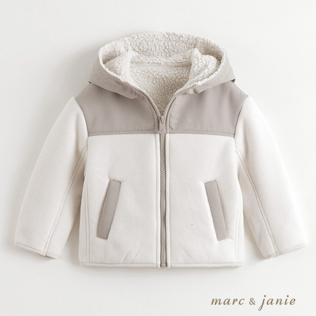 【M&J】Polar 200 兒童戶外撞色保暖連帽長刷刷毛外套.夾克/雙面刷絨.輕盈柔軟透氣/TW241063 貝母白✿30E010